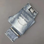 Spring Autumn 2025 Man Luxury Clothing Retro Embossed Denim Jeans for Men High-End Washed Fashion Man Designer Skinny Jeans