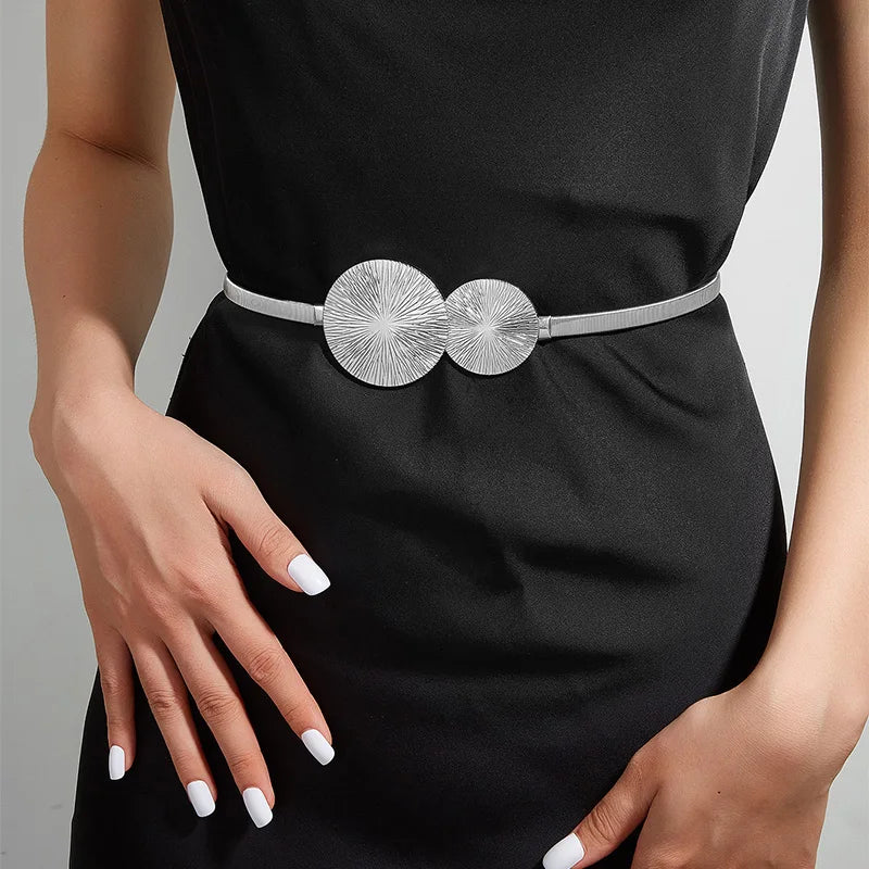 New Summer Metal Elastic Belt Women's Fine Gold Silver Waist Chain with Dress Skirt Decoration Spring Chain Belt Versatile