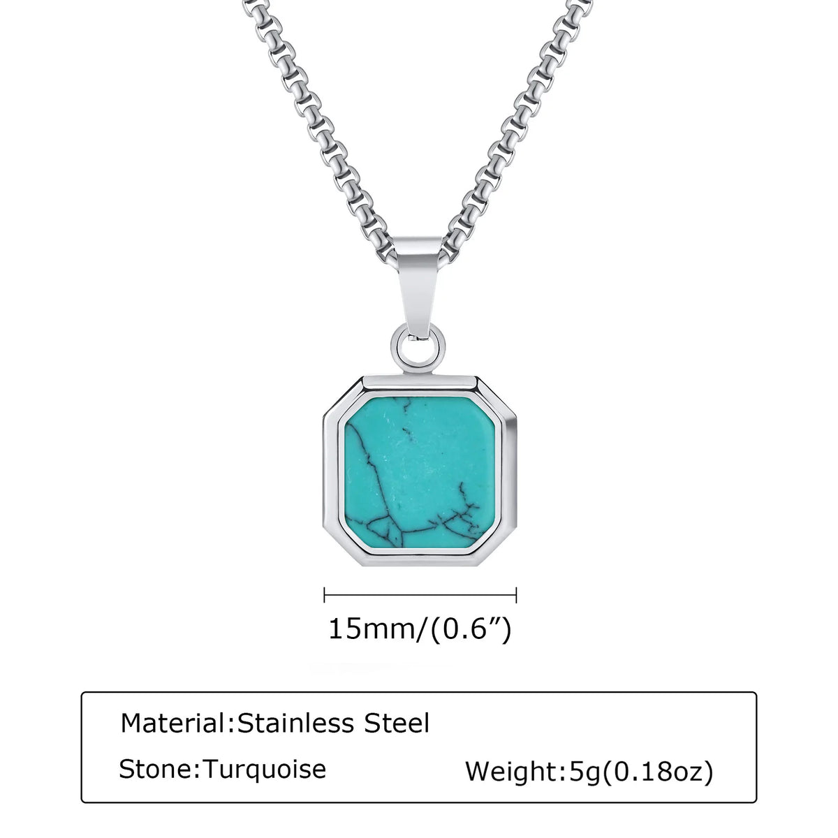 Natural Stone Square Pendant Necklace for Men Boys,Stainless Steel Turquoise Pendant,Jewelry Gift for Husband Dad Son BBF
