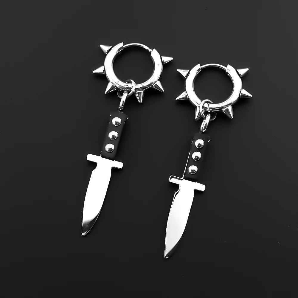 Rivet Hoop Earrings Bow Razor Blade Gothic Punk Dangle Earring Stainless Steel Edgy Style Egirl Femboy Rapper Hiphop Jewelry