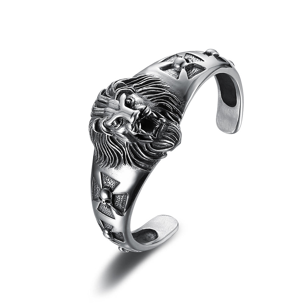 Classic Vintage Mighty Lion Head Metal Open Bracelet for Men Women Animal Bracelet Fashion Punk Biker Jewelry Gift Adjustable