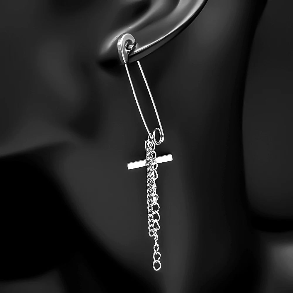 2026 Korean Wave New Stainless Steel Earring Pin Cross Chain Hip Hop Punk Men Accessories Lover Gift Stainless Steel Jewelry