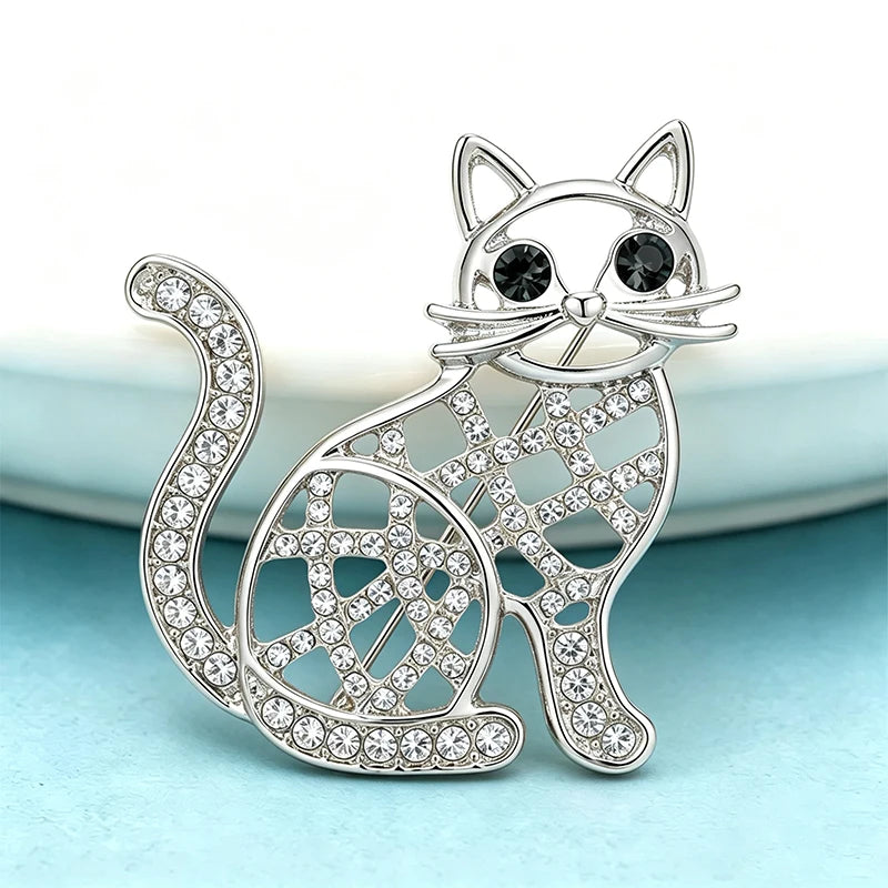 PENDRA Hollow Cat Rhinestone Brooch