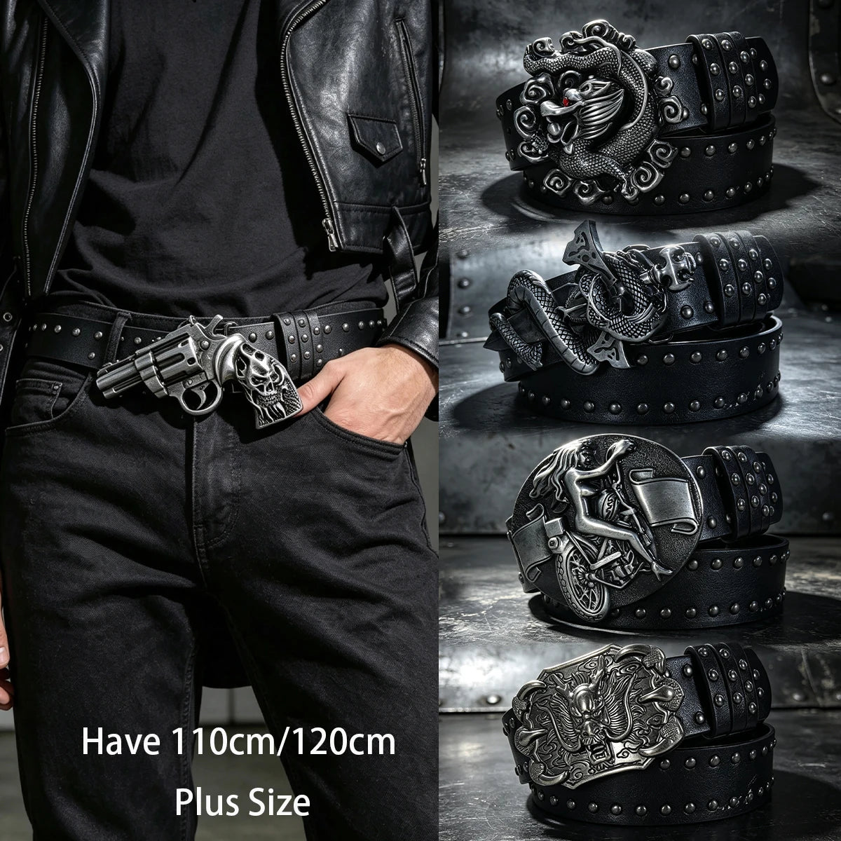 PENDRA Lunalia Black Rivet Studded Gothic Belt