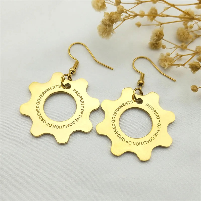 Vintage Game War Machine Earrings Stainless Steel Reaction Furnace For Women Men Gold Color Gear Drop Earring Rock  Jewelry