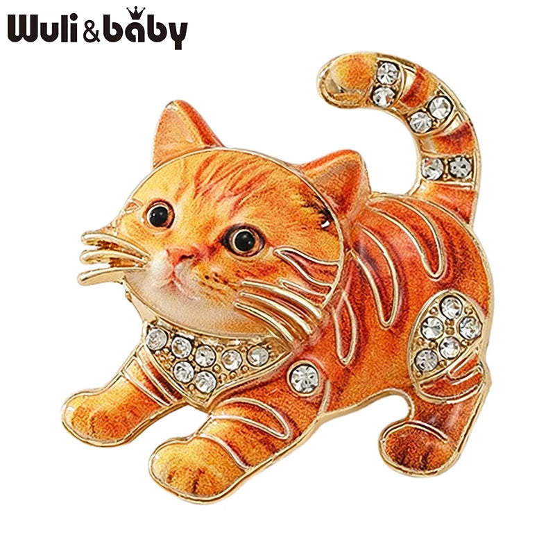 PENDRA Playful Kitty Rhinestone Brooch