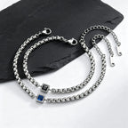 Square Blue Black Stone Bracelet for Men,Adjustable Stainless Steel Box Chain Wristband,Trendy Jewelry Gift for Him Dad