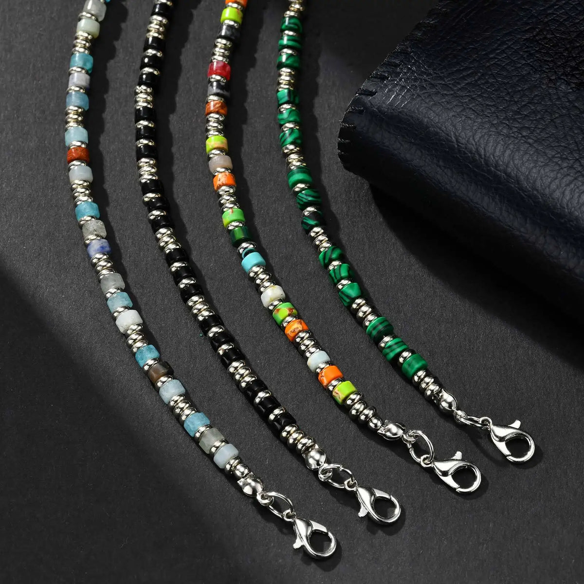 Men's Crystal Wheel Beads Bracelet,4mm Natural Stone Metal Wheel Beaded Bracelet,Adjustable Wristband Gift