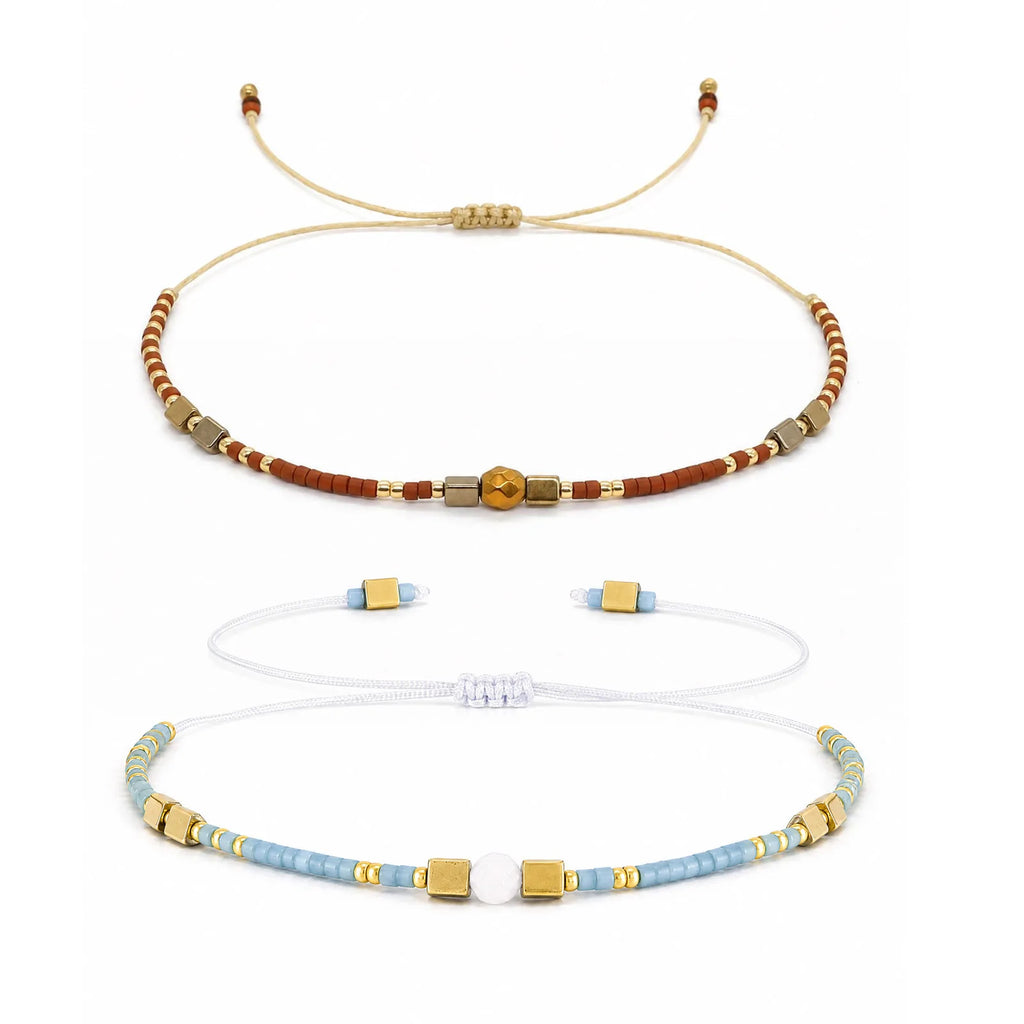 1/2/3pcs Boho Beaded Bracelets for Men,Handmade Mini Gold Color Stainless Steel Beads Glass Seeds Wristband,Summer Jewelry