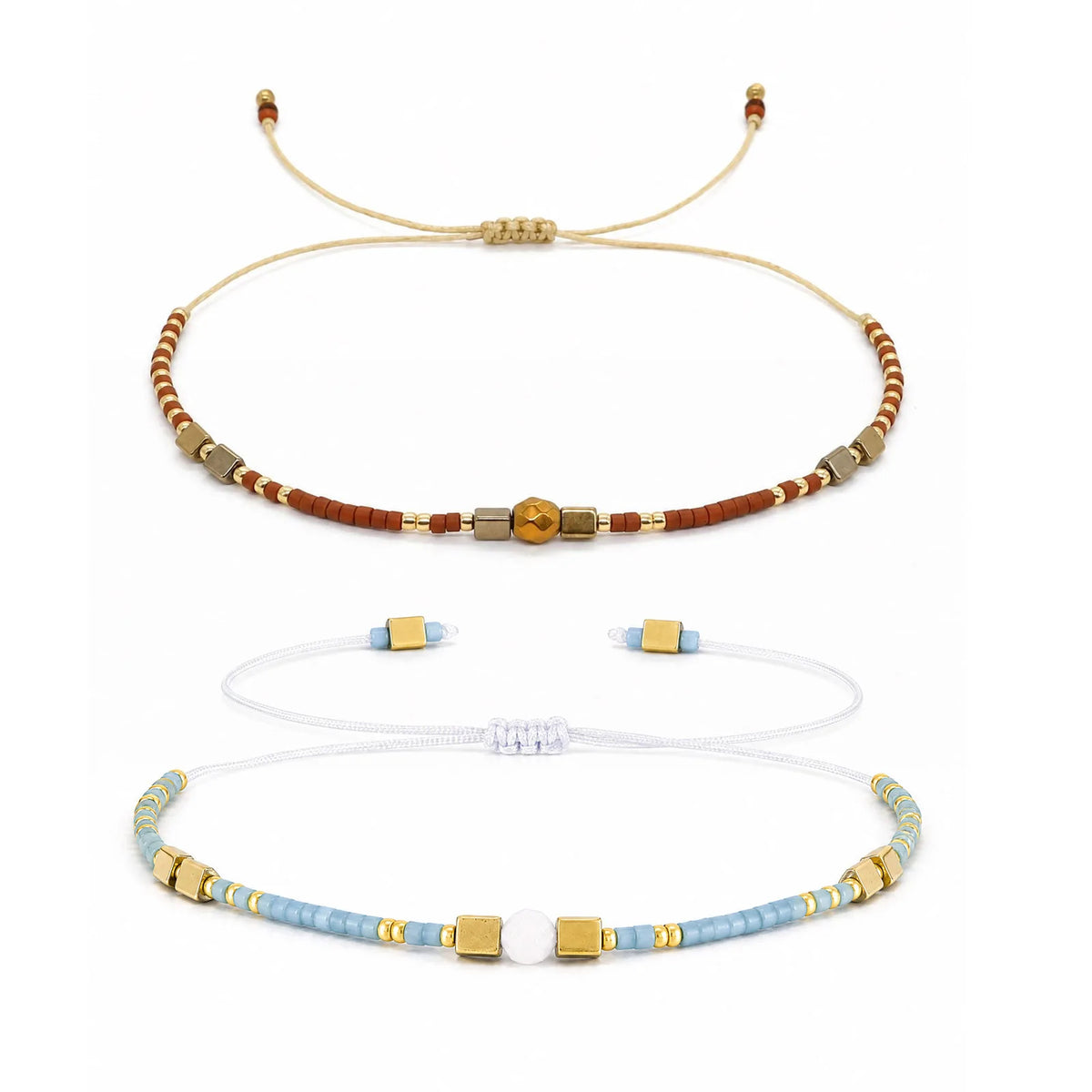 1/2/3pcs Boho Beaded Bracelets for Men,Handmade Mini Gold Color Stainless Steel Beads Glass Seeds Wristband,Summer Jewelry