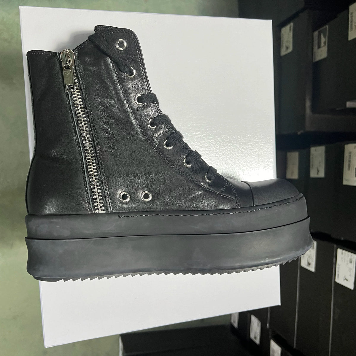 PENDRA Black Punk Black Leather 6cm Platform Zip Ankle Boots