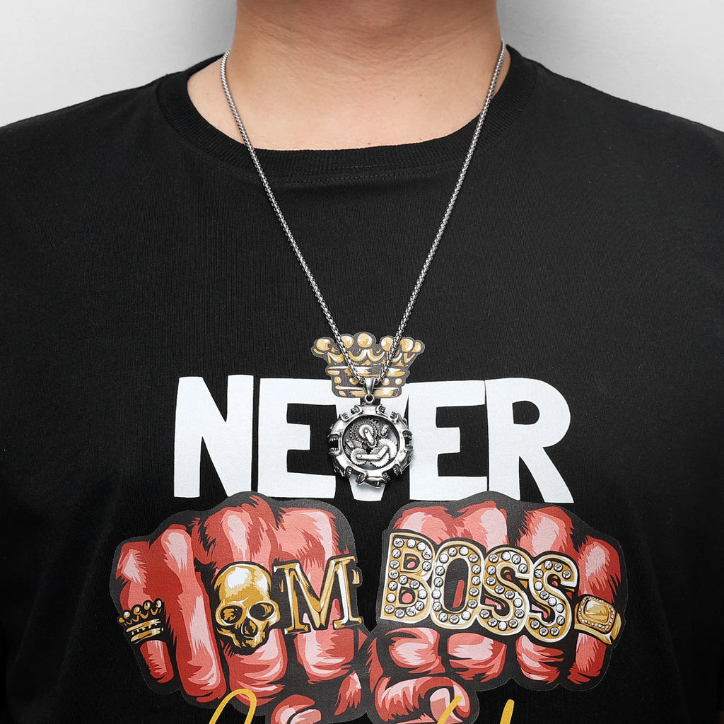PENDRA Steampunk Gear Skull Steel Necklace