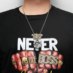 PENDRA Steampunk Gear Skull Steel Necklace
