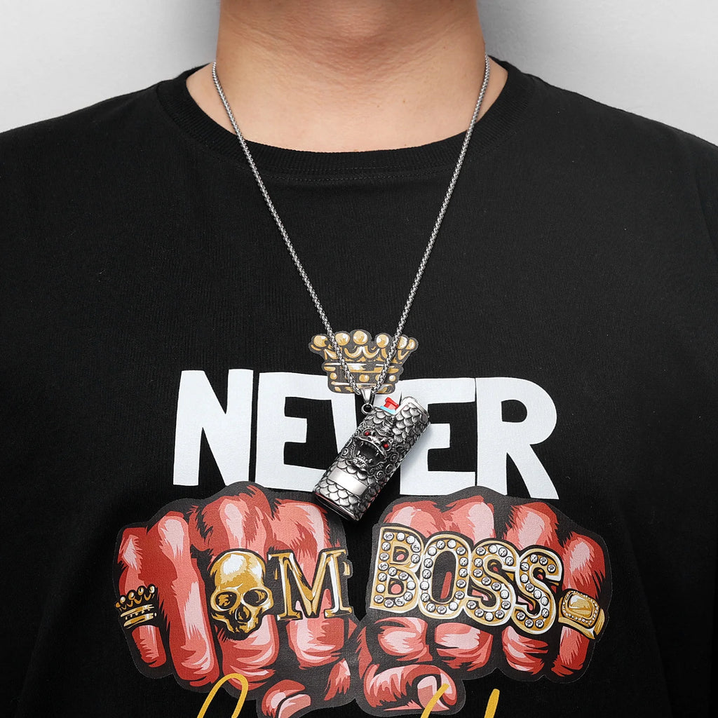 PENDRA Chinese Unicorn Lion Steel Necklace