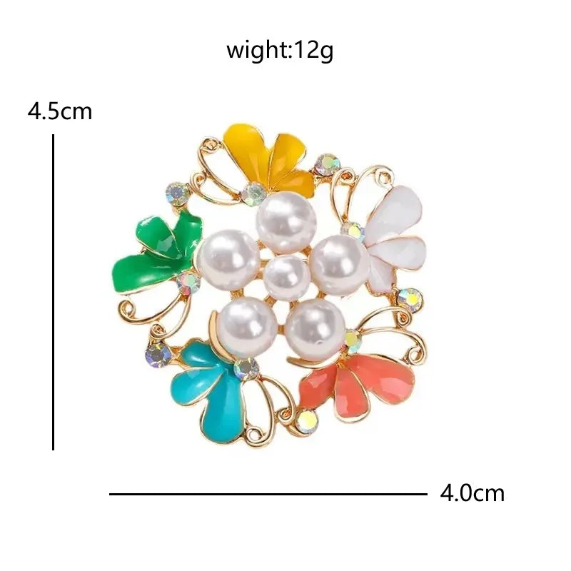 PENDRA Pearlora Enamel Pearl Flower Brooch