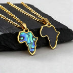 African Map Necklace for Men Boys,Gold Color Stainless Steel Abalone Shell Pendant Necklace,Map Jewelry Gift