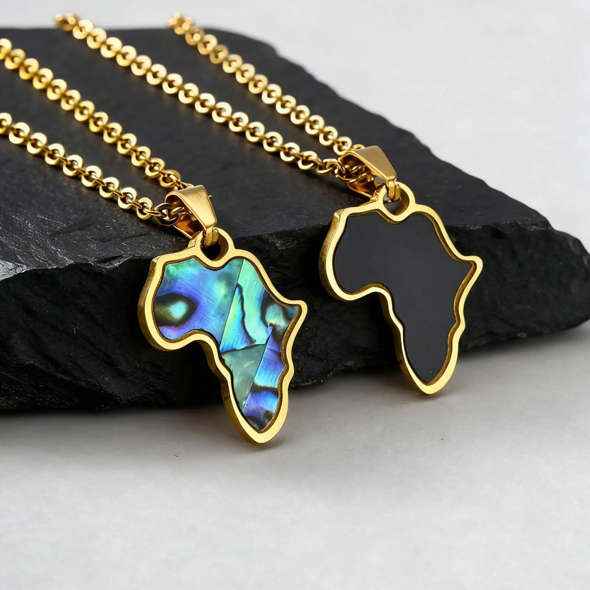 African Map Necklace for Men Boys,Gold Color Stainless Steel Abalone Shell Pendant Necklace,Map Jewelry Gift