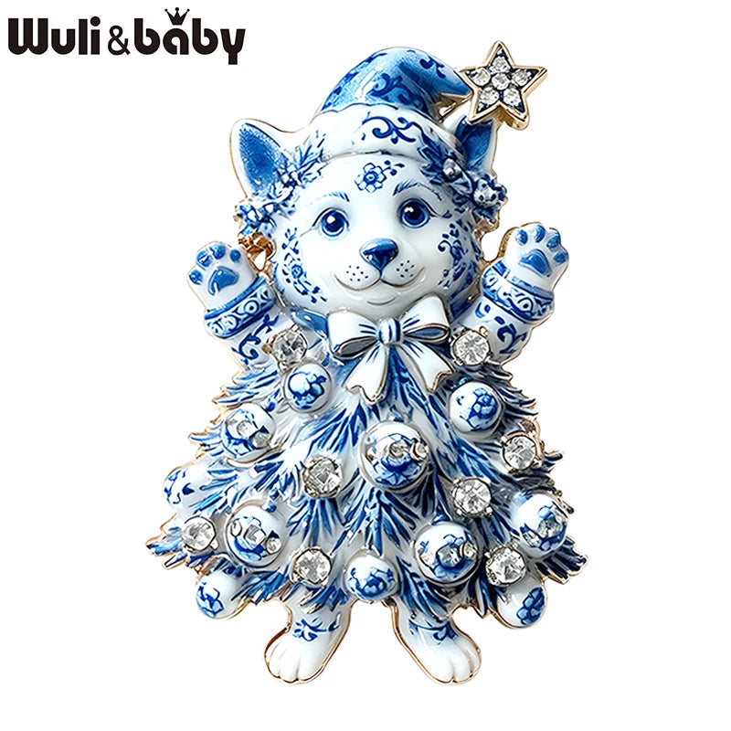 PENDRA Corgi Rhinestone Christmas Tree Brooch