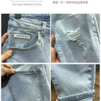 Luxury Men's Clothing Korean Style Slim Fit Jeans Casual Spring and Autumn Thin Light Color Washed Punk Pencil Pants for Men