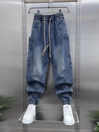 2026 Luxury Man Clothing Brands Men's New Retro Washed Elastic Jeans Summer Trendy Brand Harlan Pants Tied Feet Casual Trousers