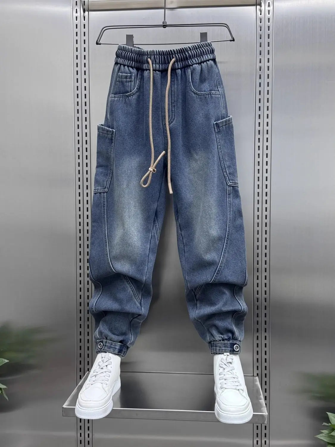 2026 Luxury Man Clothing Brands Men's New Retro Washed Elastic Jeans Summer Trendy Brand Harlan Pants Tied Feet Casual Trousers