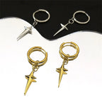 Stainless Steel Y2K Star Cross Hoop Earring for Women Gold Color Hip Hop Cool Girl Dangle Earring Jewelry Gift EZZZ795-6