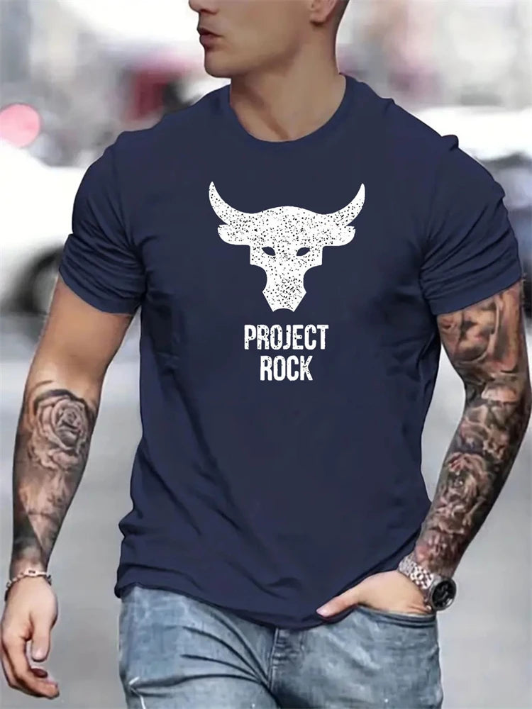 Summer Daily Casual Men's T-shirt Urban Fashion Men's Short-sleeved Outdoor Sports Fitness Training Tee Bull Print Men's T-shirt