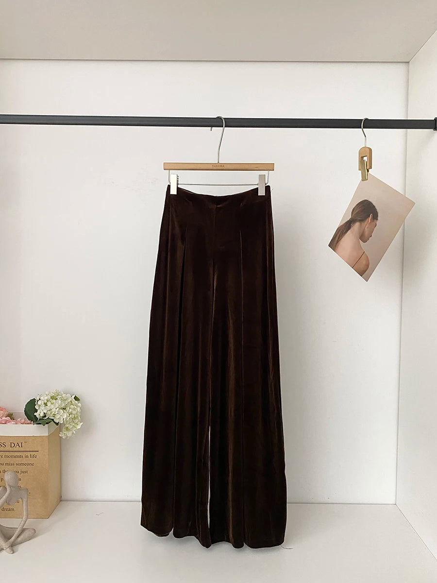 Autumn and winter new retro fashionable high-end velvet versatile casual pants loose fit wide leg pants for women