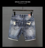 Fashion Vintage Korean Men's Summer Denim Shorts with Distressed Holes Slim Fit Distressed Holes Designer Luxury Clothing Men