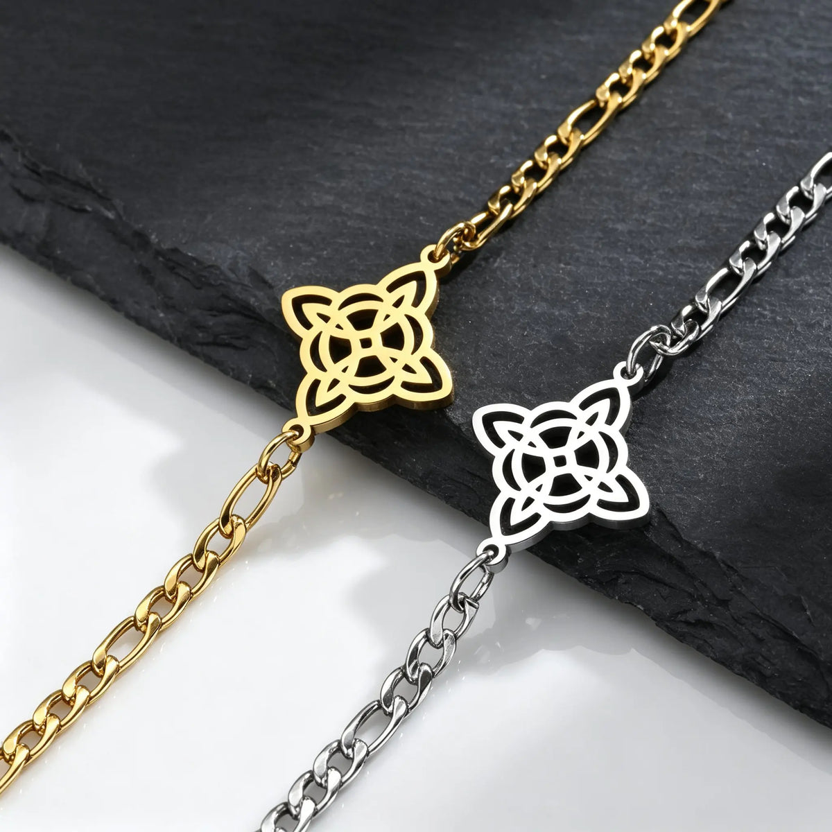 Simple Celtic Knot Chain Bracelet for Men,Silver Gold Color Stainless Steel Wristband, Vintage Nordic Punk Jewelry Gift