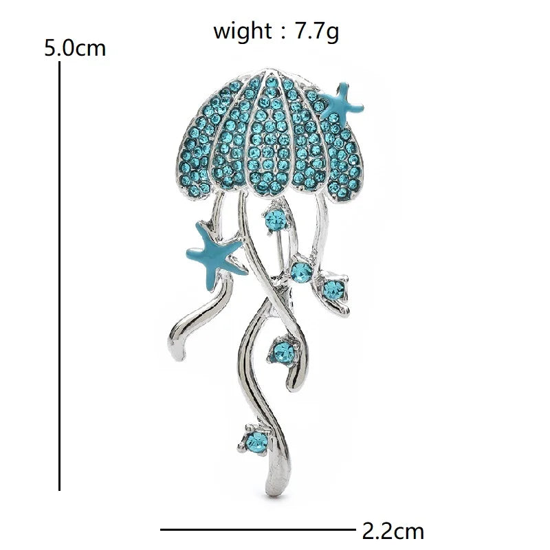 Wuli&baby Lovely Shining Jellyfish Brooches 2-color Metal Rhinestone Water Animal Brooch For Women‘s Clothes Backpack Pins