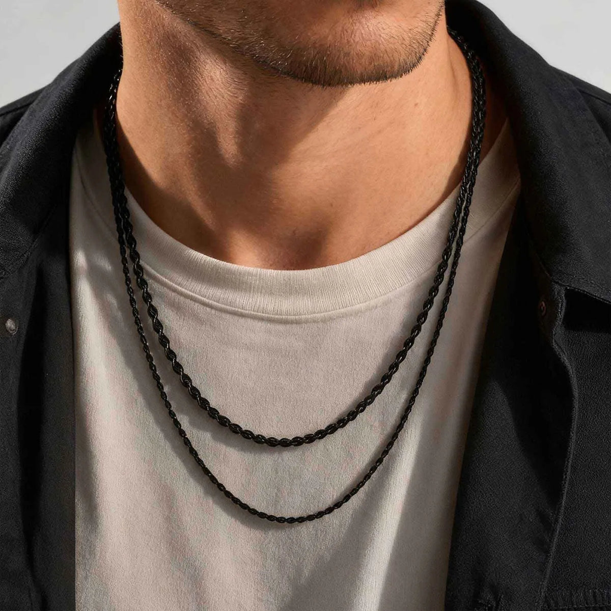 2pcs Men's Chain Necklace,Stainless Steel Black Gold Silver Color Twisted Rope Chain Collars,Trendy Punk Basic Chains Gift