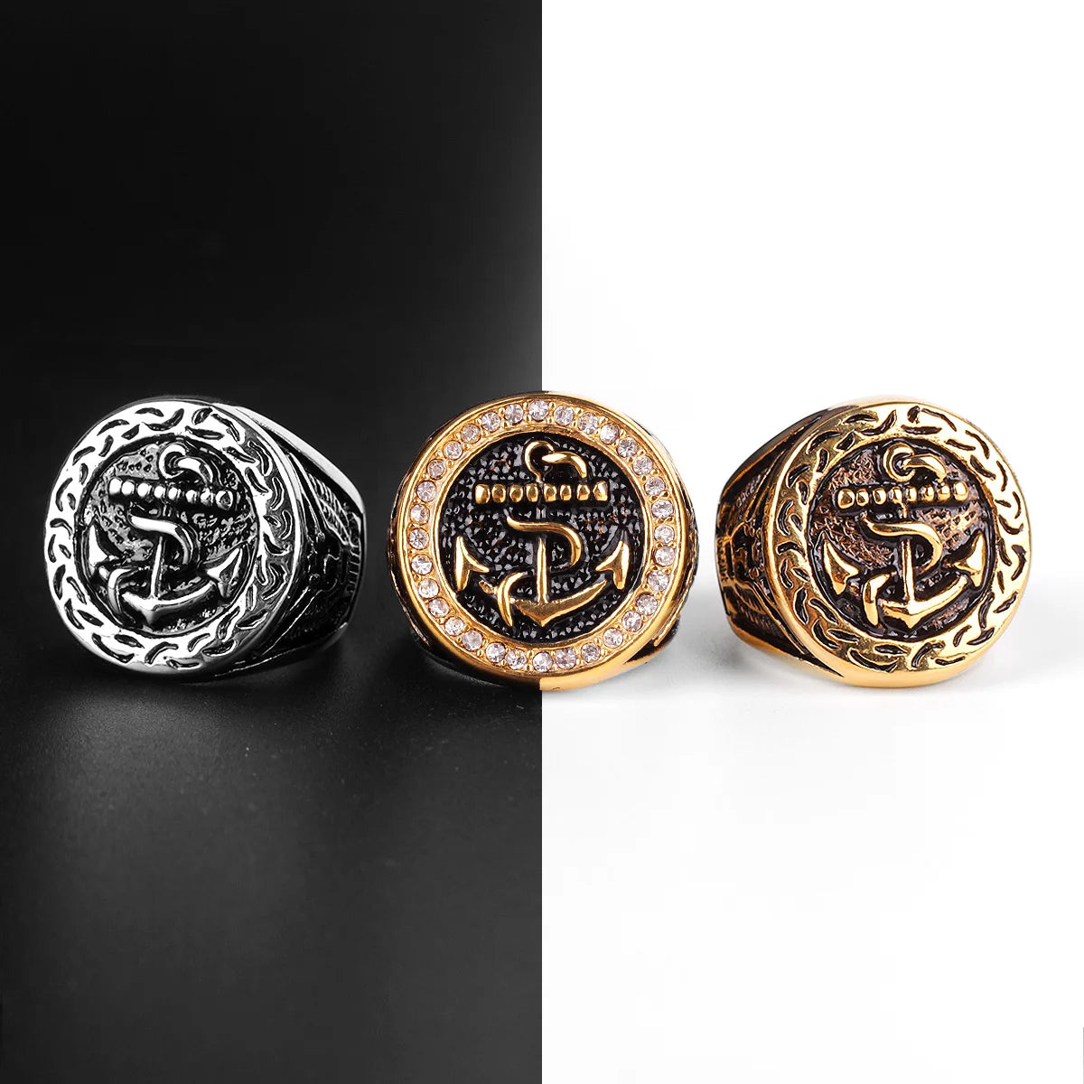 PENDRA Anchor Navy Ocean Steel Ring