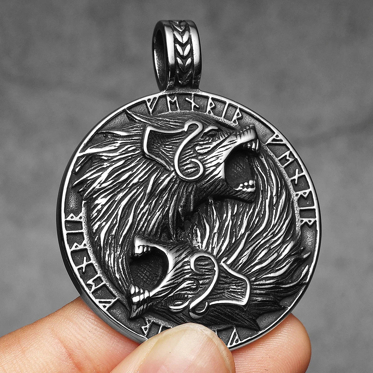 PENDRA Wolf Runes Ferocious Steel Necklace