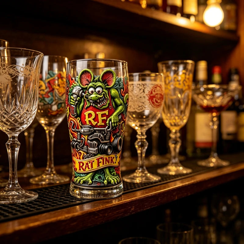 Rat Fink Beer Glass Cup Punk Rock Hot Rod Style Bar Party Drinkware Collection Ornaments