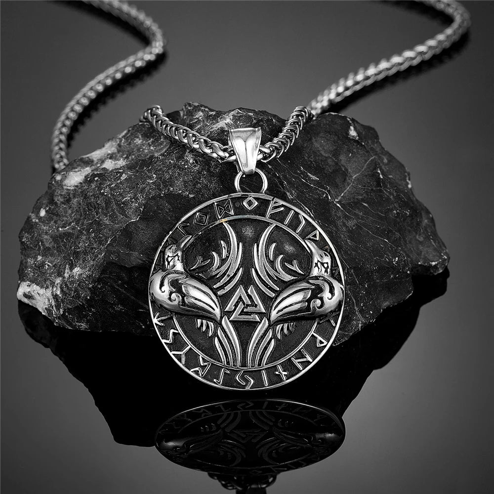 PENDRA Crow Rune Vegvisir Necklace