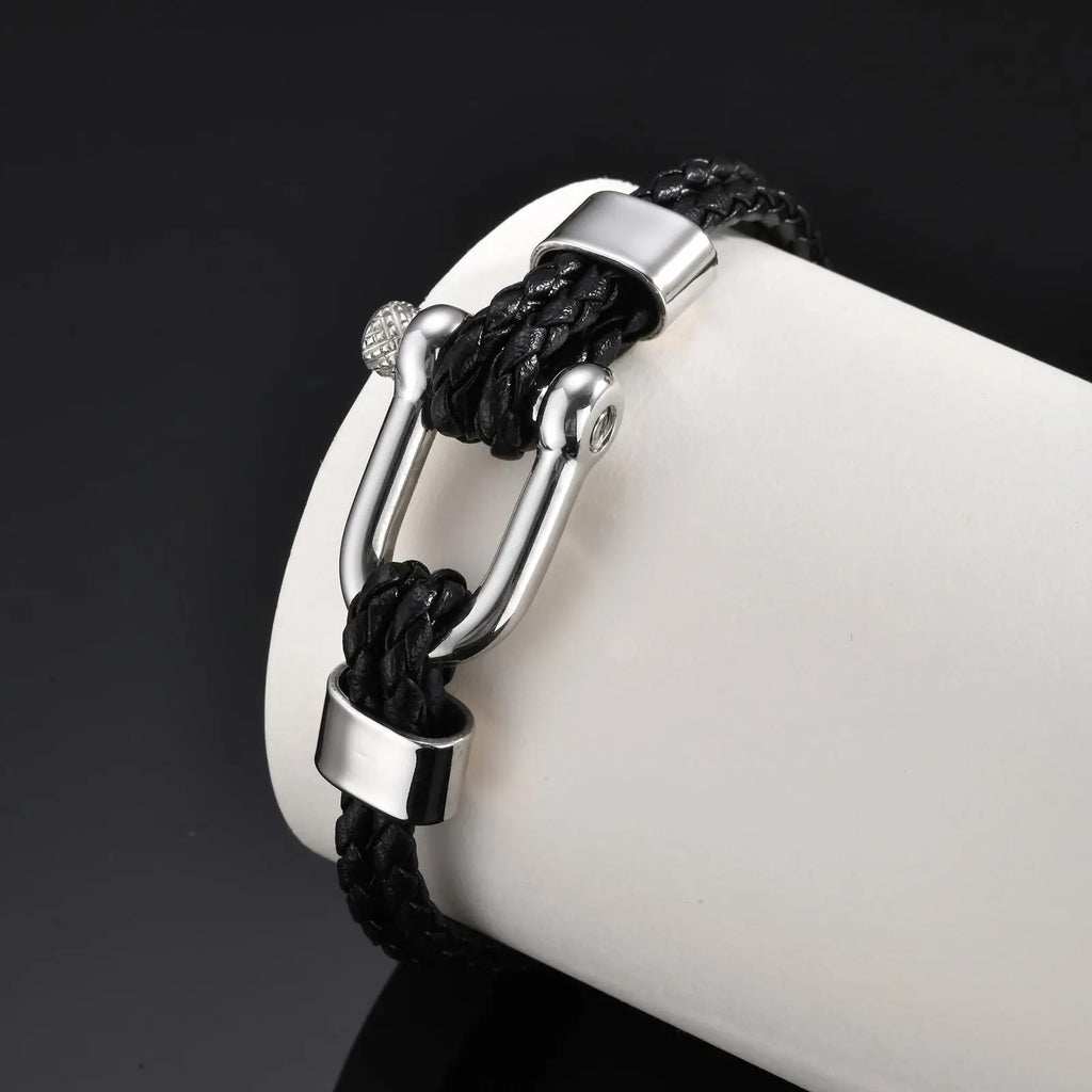 Stylish Leather Bracelet for Men Boys,Black Double Layers Leather Rope Bracelets,Trendy Jewelry Gifts to Dad Husband