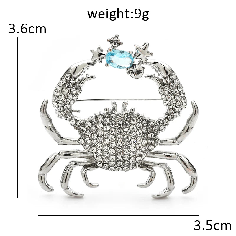PENDRA Crabspark 2-Color Rhinestone Crab Brooch