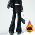 Fake two pieces fart curtain slightly flared pants women autumn winter high waisted buttons slimming floor hugging pants
