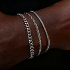 3pcs/set Cuban Chain Bracelet for Men,Classic Stainless Steel Stacked Bracelet,Punk Basic Chains Jewelry Gifts