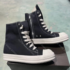 PENDRA Fringe Noir Black Canvas High-Top Zip Lace-Up Fringe Platform Ankle Boots