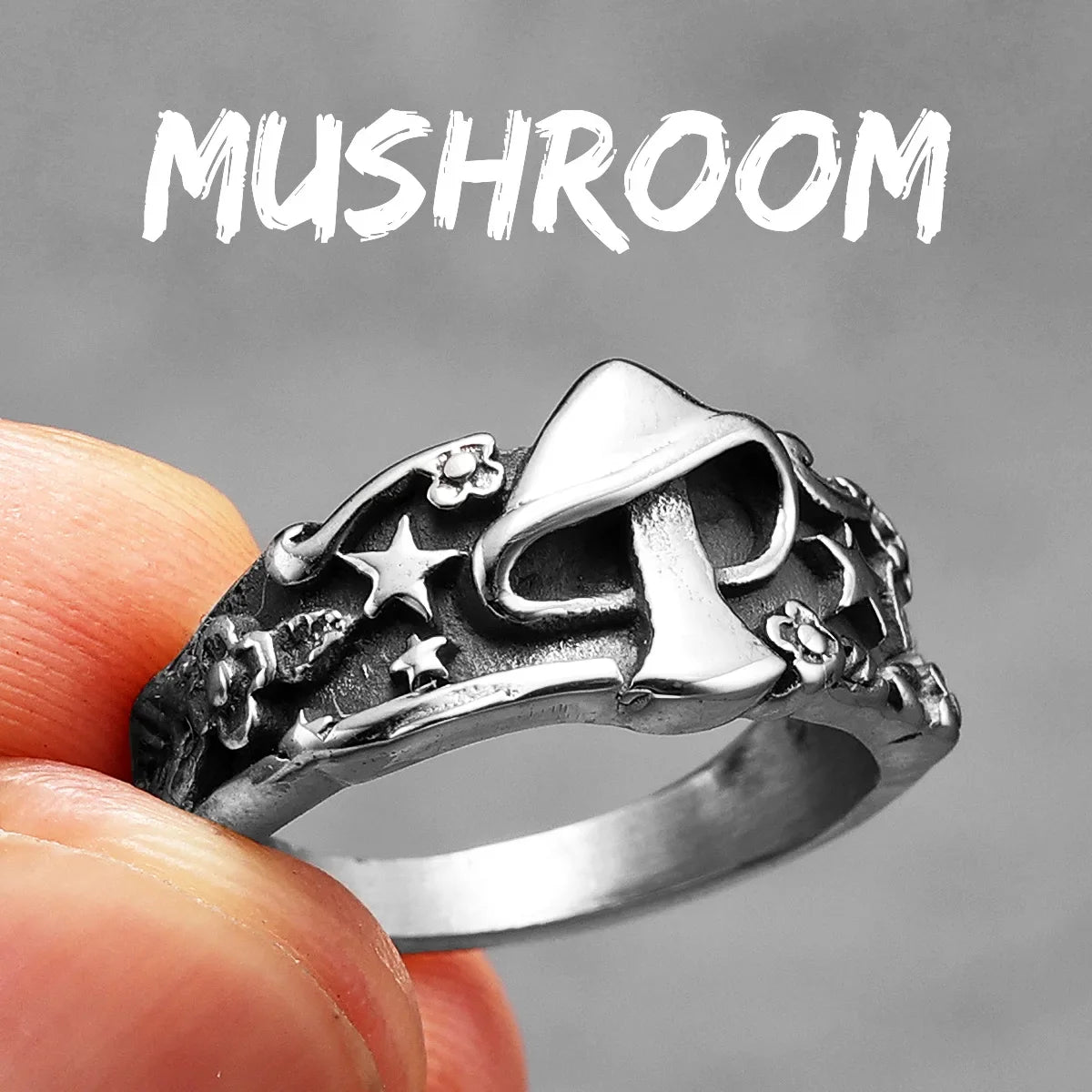 Mushroom Star Men Rings Stainless Steel Retro Punk New In Rock Women Jewelry Fashion Accessories Stranger Things Gift Wholesale