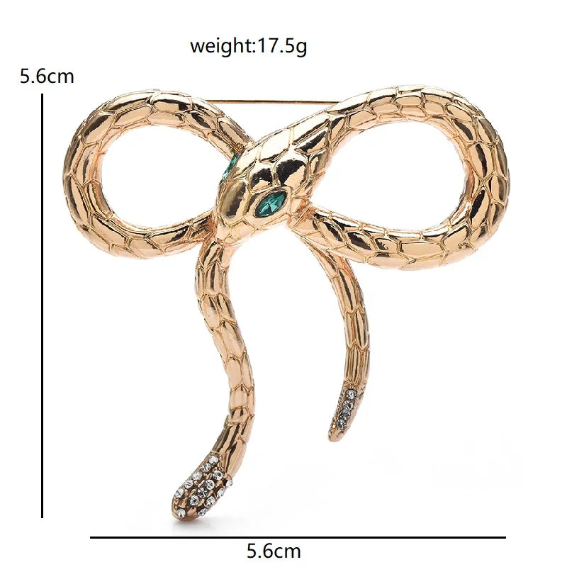 Wuli&baby Bow knot Snake Brooch Pin 2 Colors Green Crystal Eye Animal Metal Badge For Suit Cloth Accessory