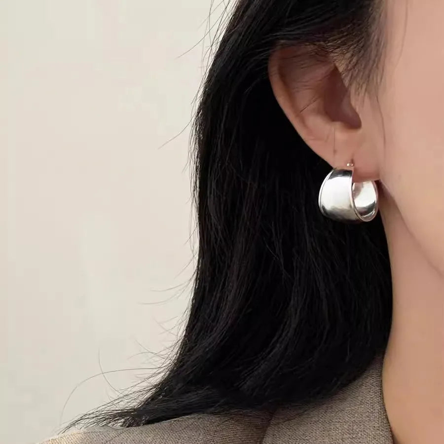 VENTFILLE 925 Sterling Silve Geometry Hoop Earring for Women Frosting Classic Minimalist Versatile Wide Jewelry Gift Dropship