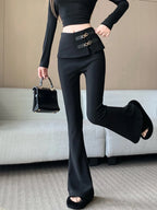 High end black micro flared pants women's autumn and winter fashion design high waisted casual slim and versatile pants