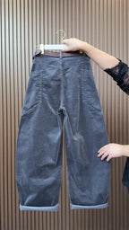 PENDRA Curved Cut Woolen Wide Leg Pants