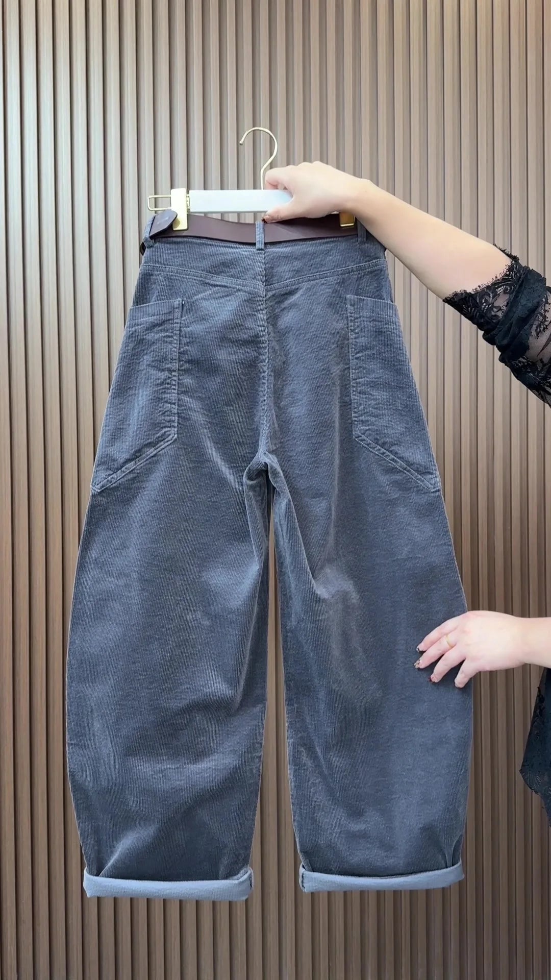 PENDRA Curved Cut Woolen Wide Leg Pants