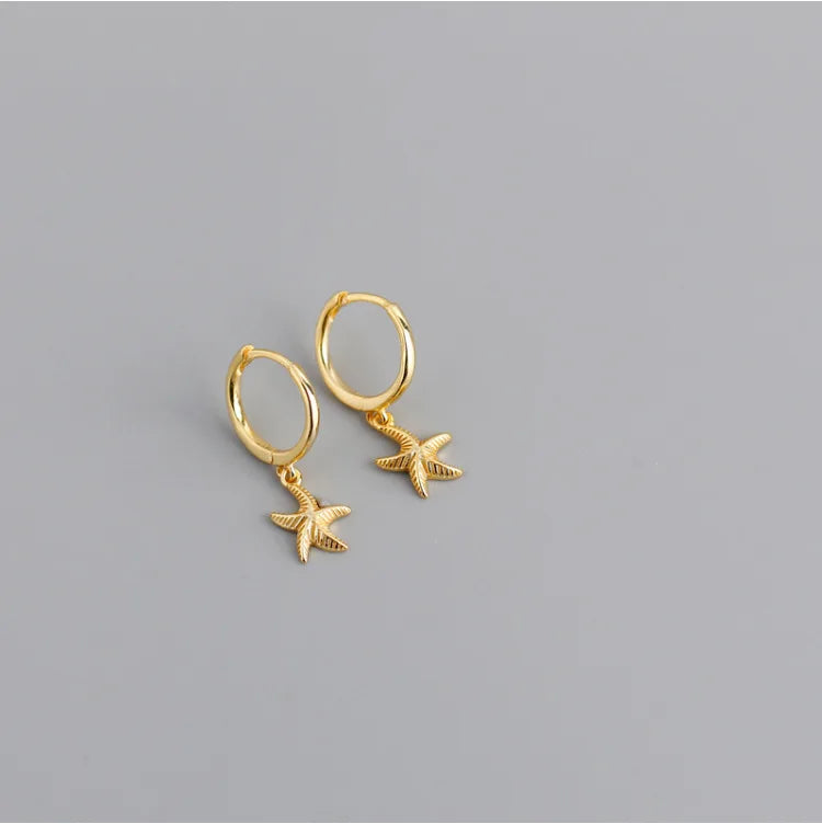 VENTFILLE 925 Sterling Silver  Starfish Hoop Earring for Women New Personality Trendy Starfish Earrings