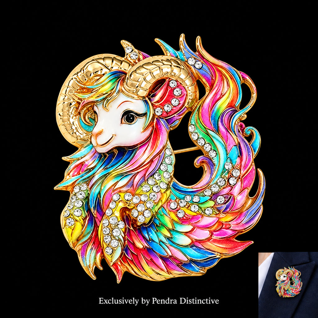 PENDRA Charm Rhinestone Goat Brooch