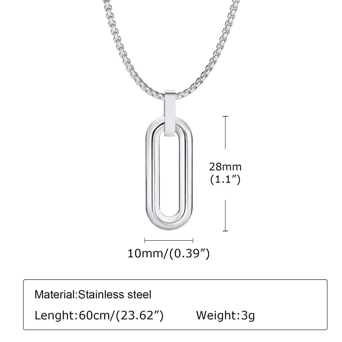 Men Geometric Necklaces, Waterproof Stainless Steel Hollow Pin Shaped Pendant with Box Chain Collar, Gifts for Him Jewelry